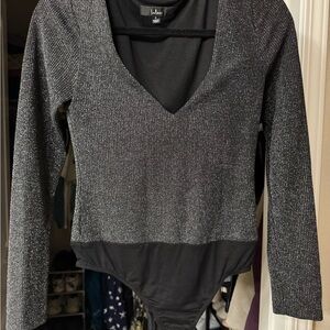 Lulu's Metallic Black Bodysuit